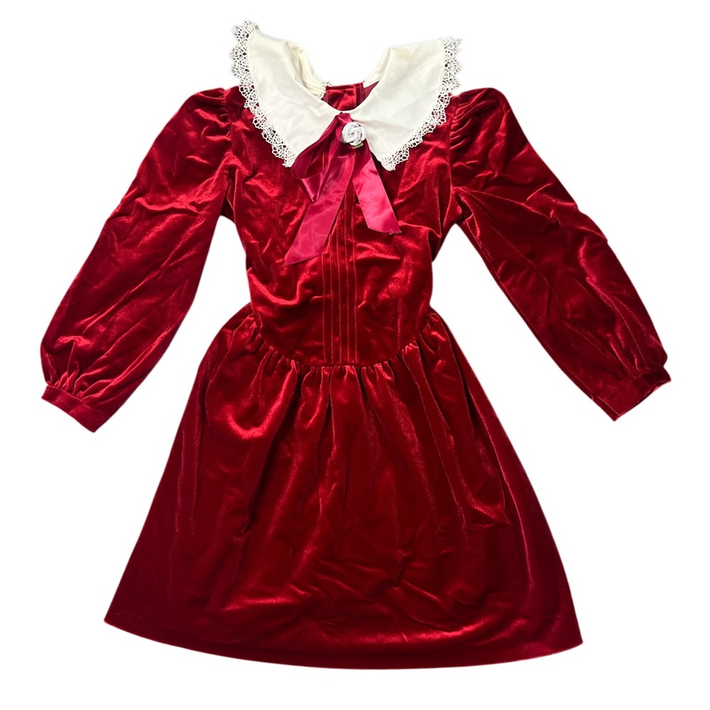Vintage Pretty As A Picture Red Velvet Button Back Girls Dress